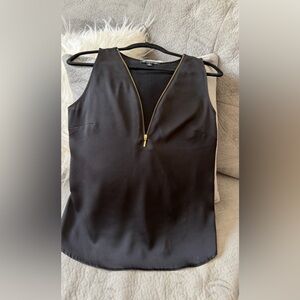 INC International Concepts Black Sleeveless V-Neck Tank with Gold Zip